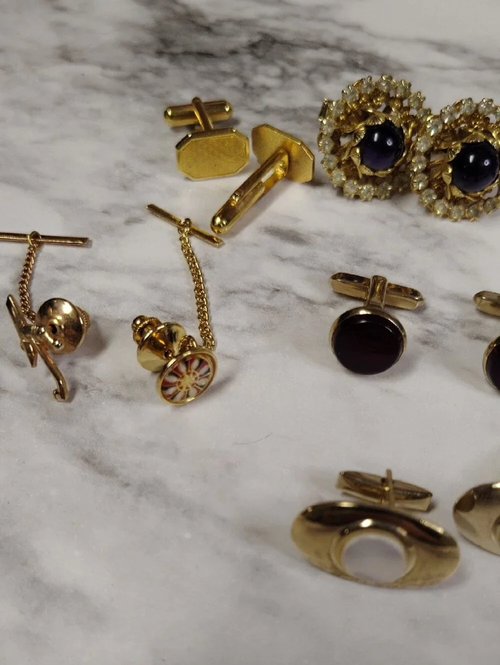 Vintage Mixed Cufflink & Tie Clip Set - Gold & Silver Tones